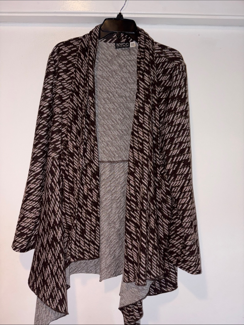 NYC Brown and Cream Open-Front Draped Cardigan